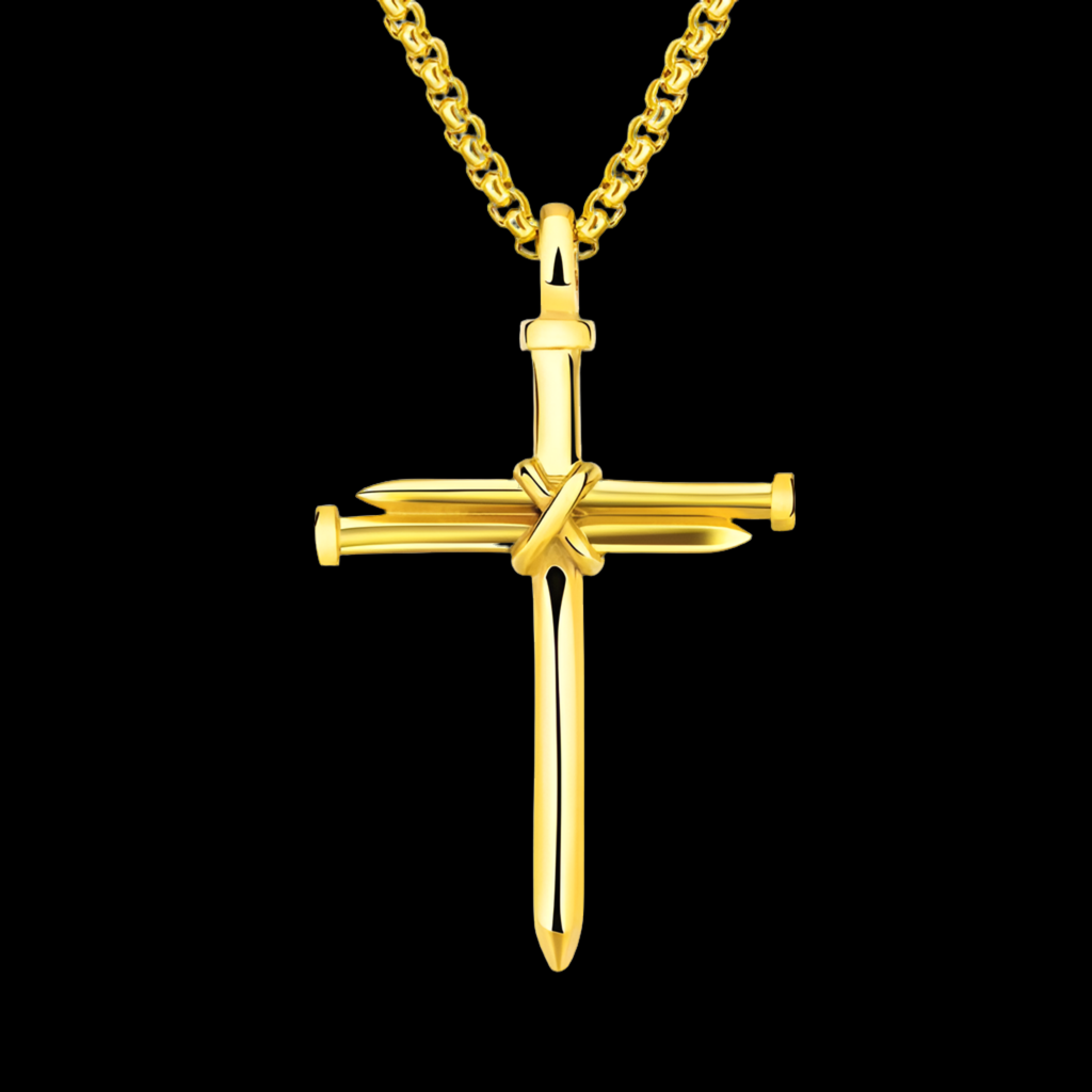 Mens Iron Nail Cross Pendant Necklace