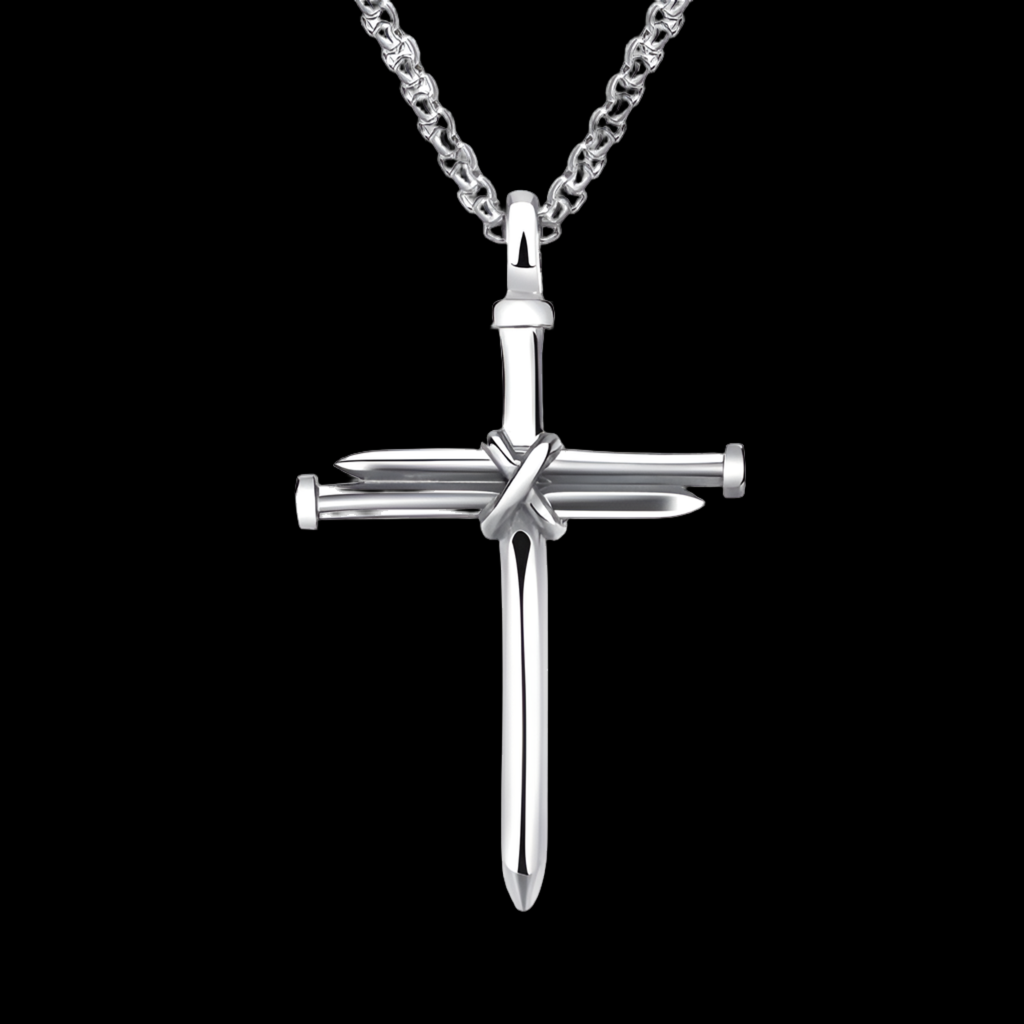 Mens Iron Nail Cross Pendant Necklace