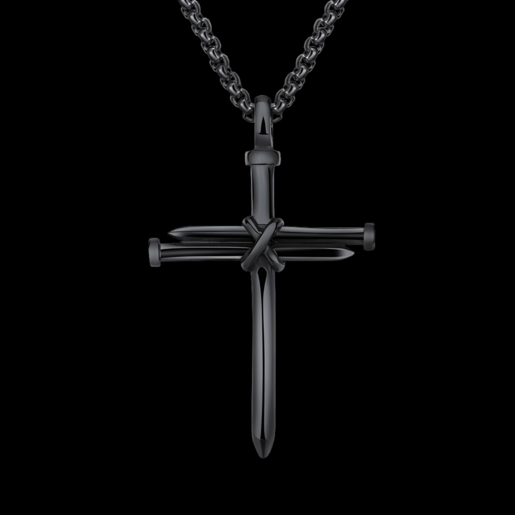 Mens Iron Nail Cross Pendant Necklace